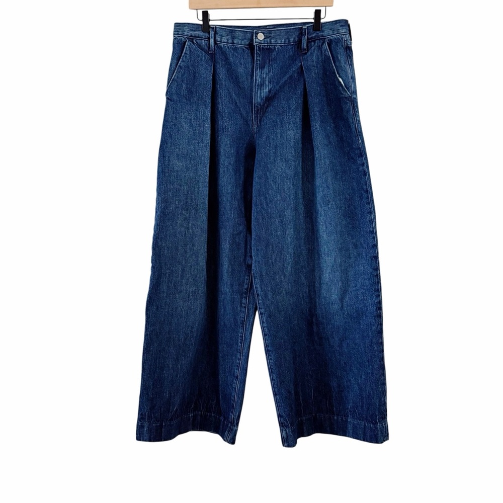 Banana Republic Wide Leg Jeans High-Rise Relaxed Premium Denim Pleated Size 32